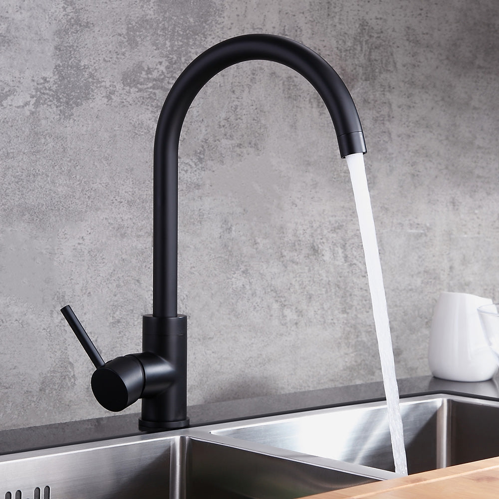 Brewst Gooseneck Single Lever Handle Monobloc Matte Black Kitchen Sink Tap Solid Brass