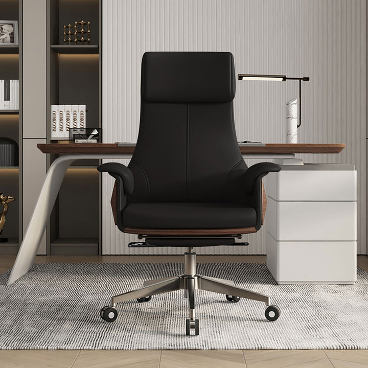 Reclining Leather Office Desk Chair High Back Adjustable Swivel Modern Executive Chair in Black