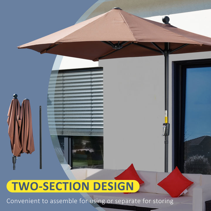 2m Half Parasol Market Umbrella Garden Balcony Parasol with Crank Handle