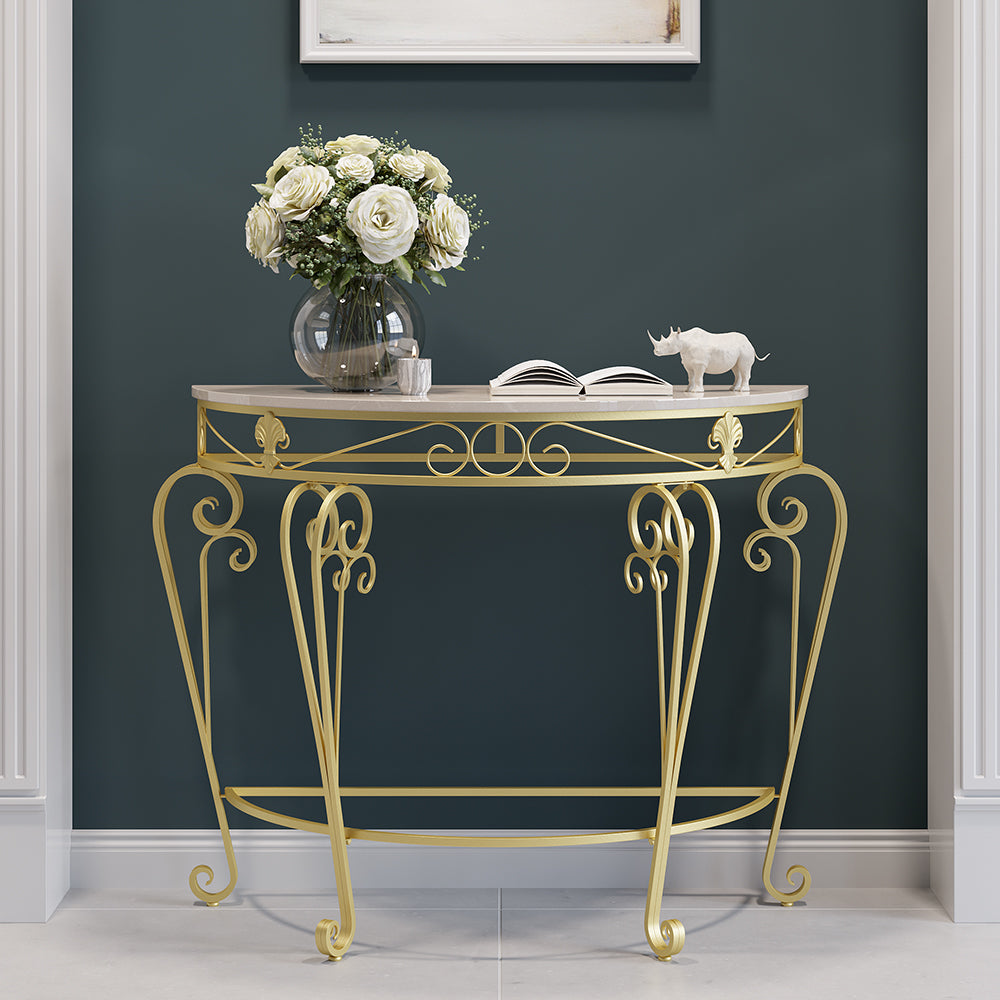 French Country Metal Console Table Classical Gold Frame Entryway Table