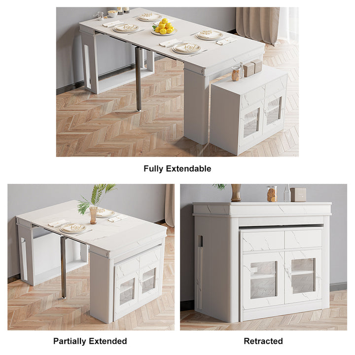 70.9" Rectangle Extendable Dining Table with Storage Sideboard for 4 Farmhouse White Folding Dining Room Table