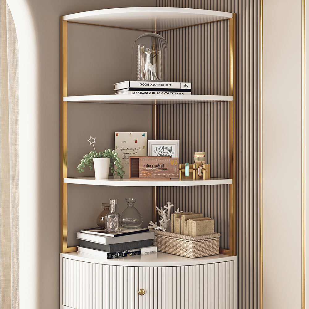 1900mm Modern White Etagere Bookshelf 1 Drawer & 2 Doors Wooden Tall Bookcase with Rich Storage