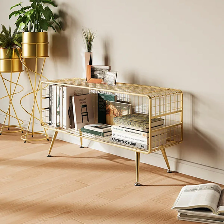 Modern Mesh Standing Etagere Bookshelf in Gold