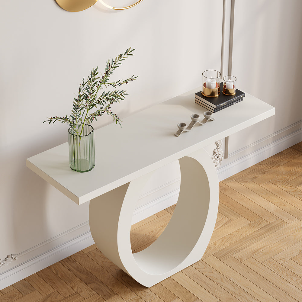 1000mm Modern White Console Table with Circle Base White Wooden Entryway Table