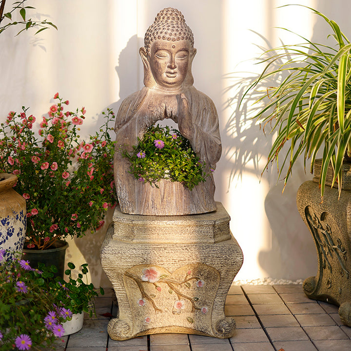 530mm Garden Buddha Statue Outdoor Resin Sculpture Decor Art With Flower Pot Planter