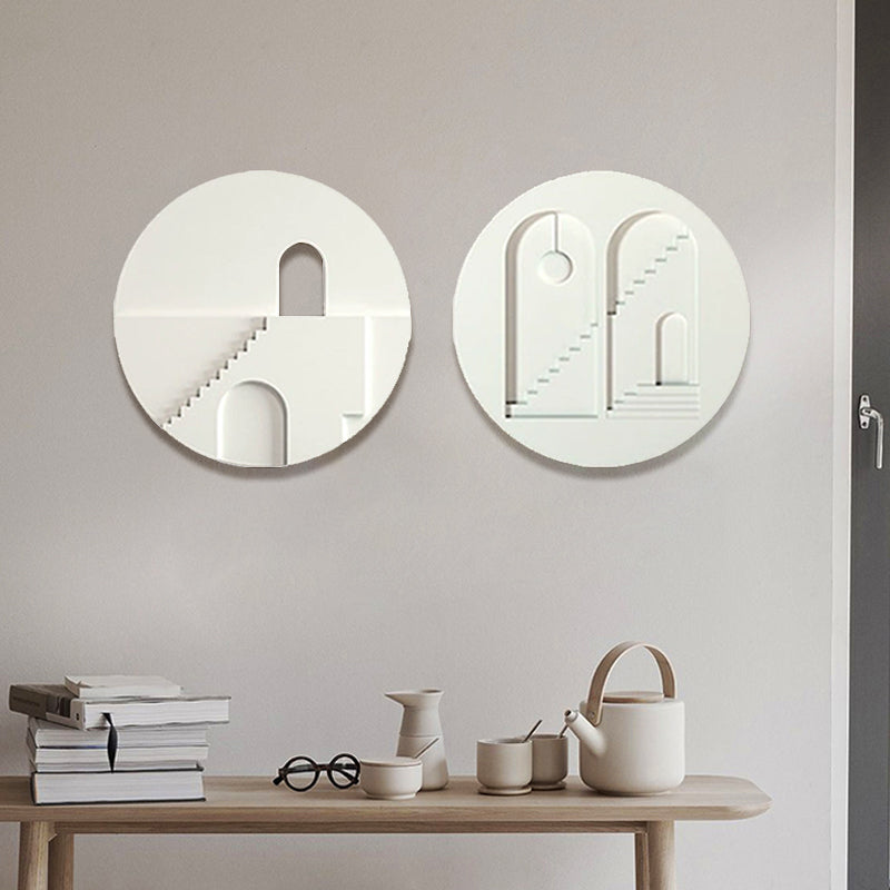 2PCS Minimalist White Round Frosted Abstract Geometric Wood Wall Decor Art Set