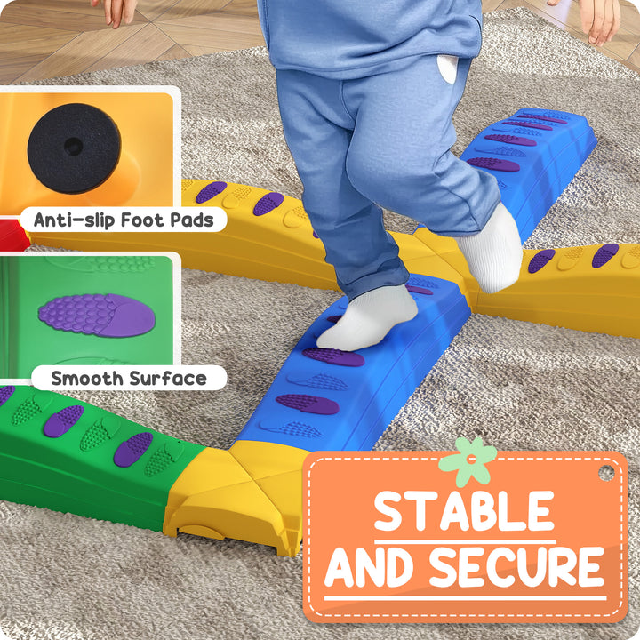 12PCs Kids Balance Beam Stepping Stones w/ Non-Slip Foot Pads