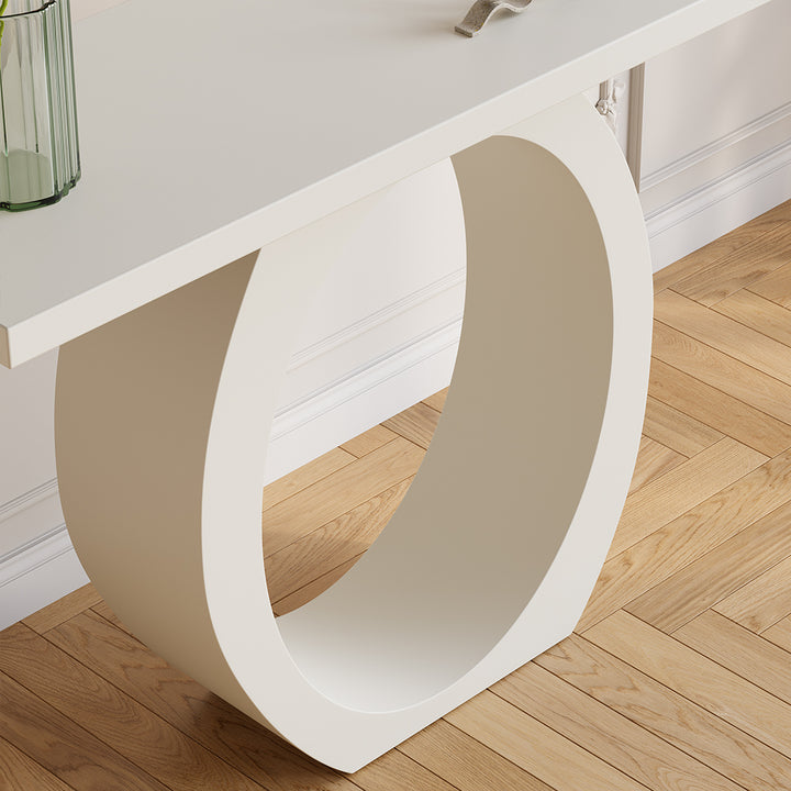 1000mm Modern White Console Table with Circle Base White Wooden Entryway Table