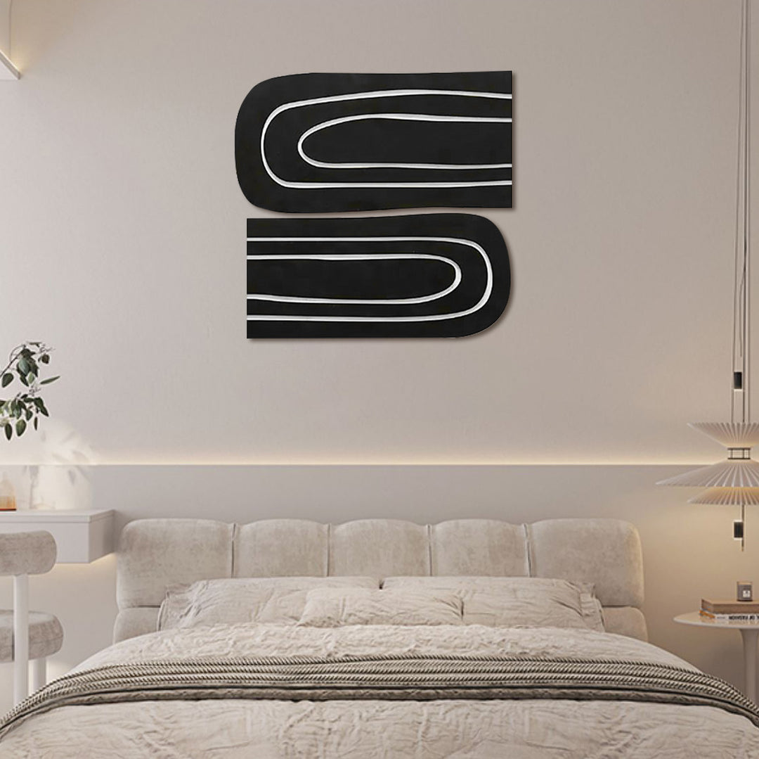 2 Pieces Minimalist Abstract Geometric Wall Decor Art Set Living Room in Black & White