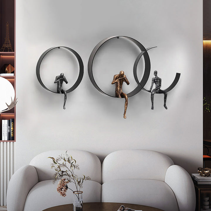 Modern 3D Artistic Figure Metal and Resin Wall Decor in Black