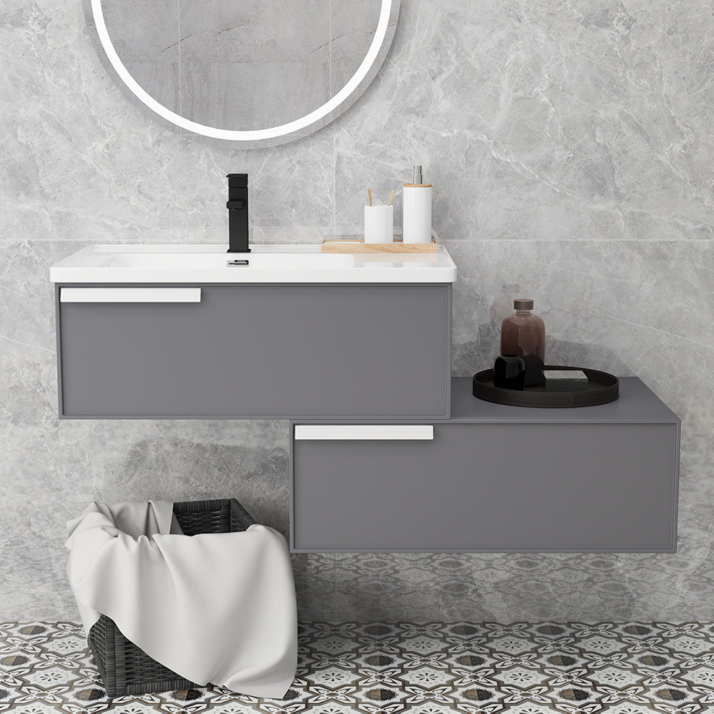 800mm-1500mm Modern Extendable Floating Bathroom Vanity Set Wall Mounted Vanity in Grey