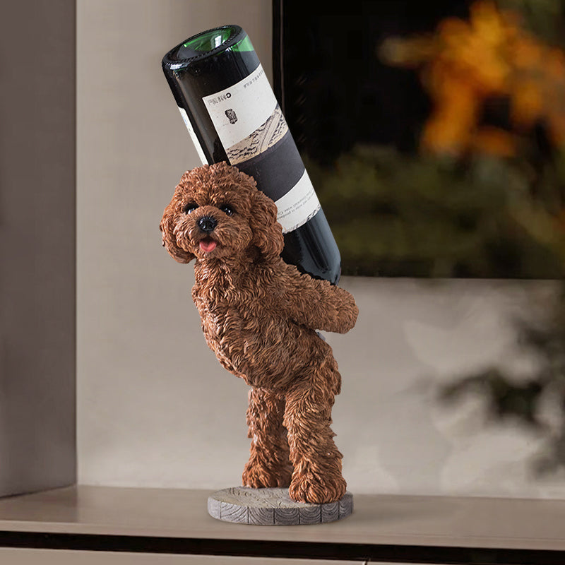 Modern Wine Rack Brown Resin Teddy Dog Decorative Countertop Wine Bottle Holder