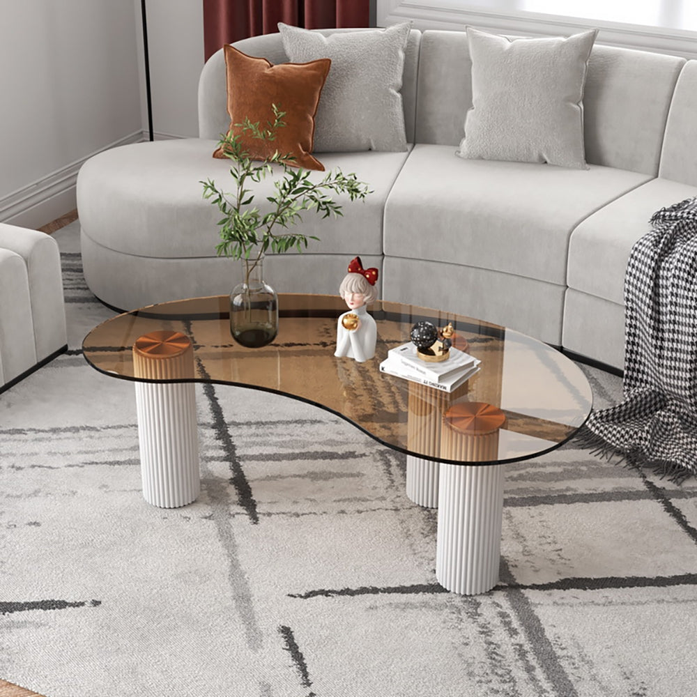 Modern White Coffee Table with Tempered Glass & 3 Legs