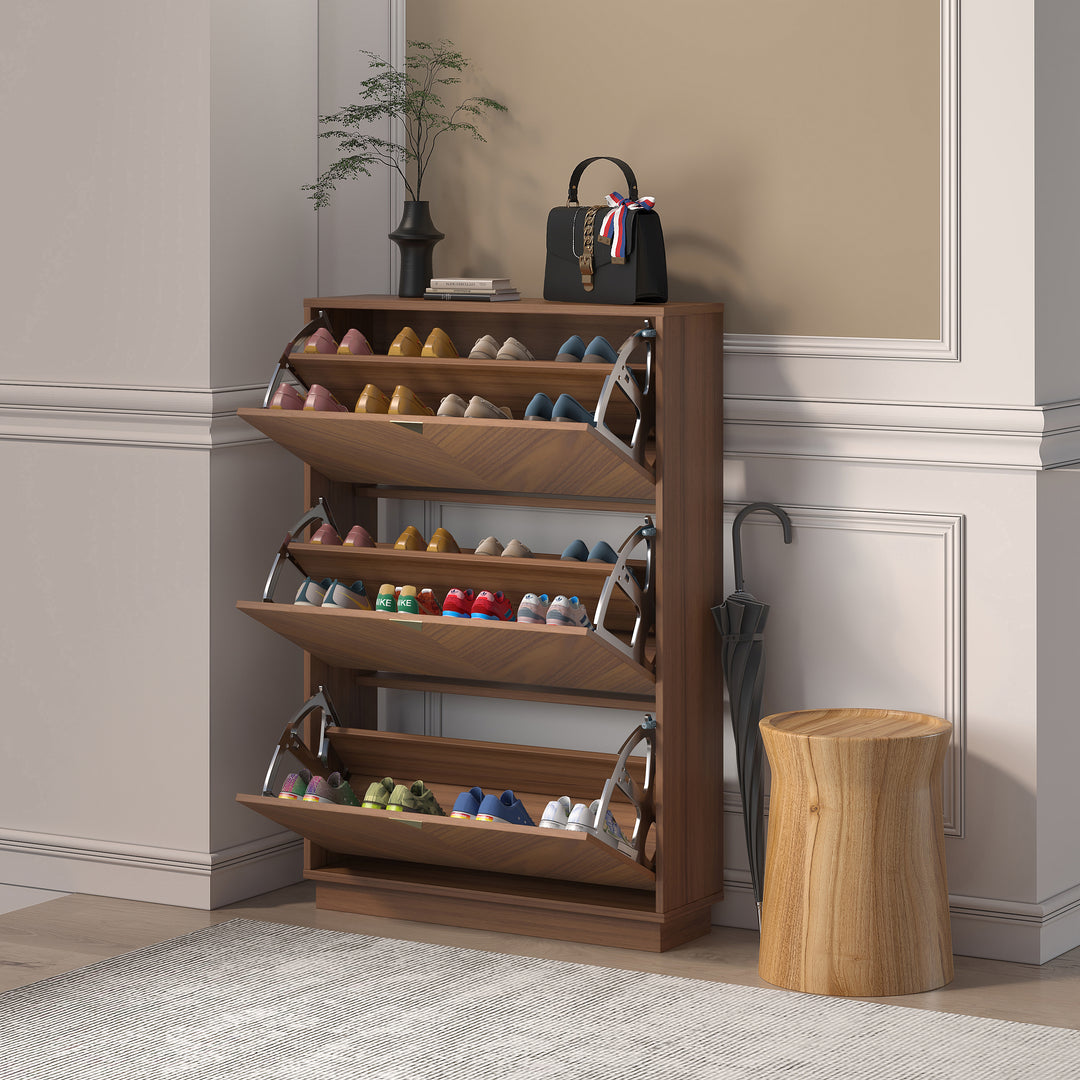 Capet Entryway Walnut Narrow Shoe Storage Cabinet with Flip Down Large Capacity up to 20 Pairs