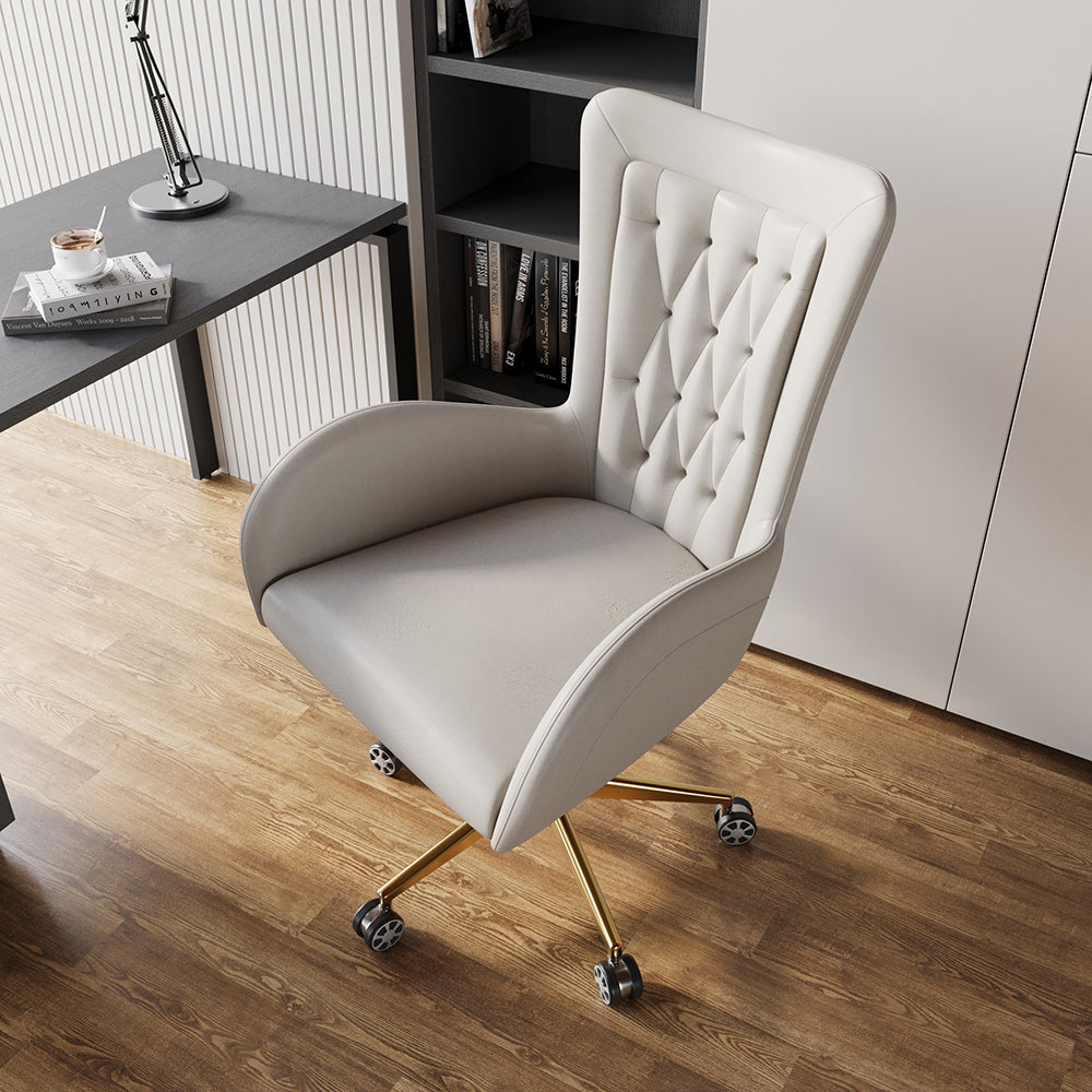 Oakic Modern Leather Office Chair White Ergonomic Desk Chair with Swivel Base & Height Adjustable