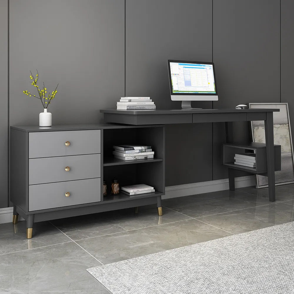 Ultic Gary L Shaped Home Office Desk Desk with Storage Drawers & Shelf Computer Desk (1200mm)