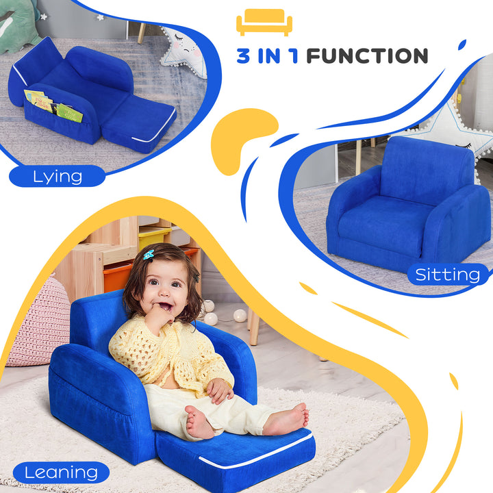 2 In 1 Kids Children Sofa Chair Bed Folding Couch Soft Flannel Foam Toddler Furniture for 3-4 Years Old Playroom Bedroom Living Room