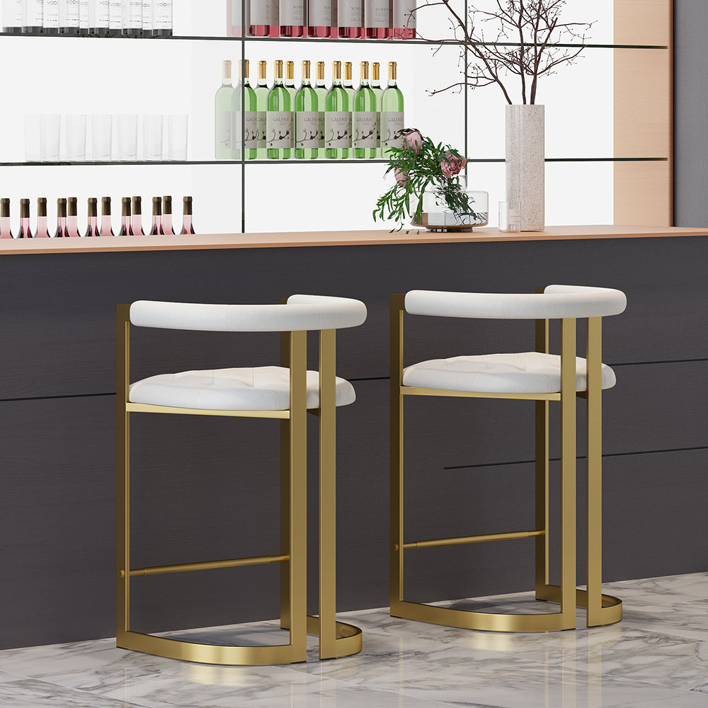 Modern Counter Stool Bar Stool with Back White Upholstery in Gold