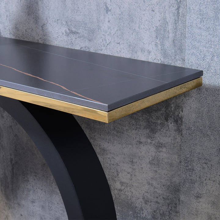 1400mm Post Modern Black Geometry Console Table Sintered Stone Top Stainless Steel Frame