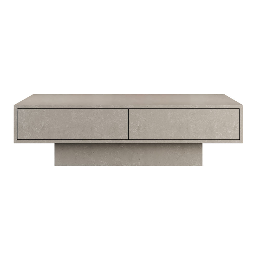 Japandi Rectangle Concrete Grey Coffee Table with 2 Drawers & Open Storage