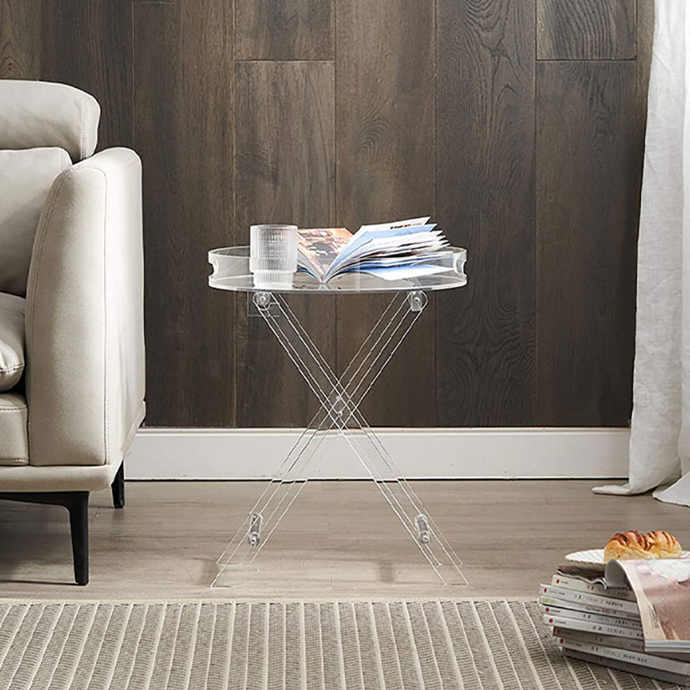 Modern Acrylic Folding Side Table Round End Table with Tray