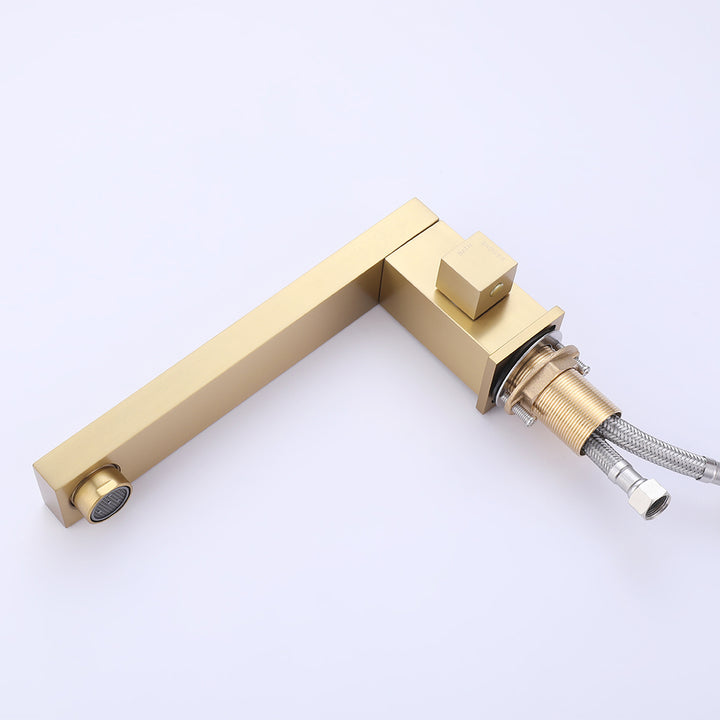 Deck Mounted Bath Filler Tap with Handshower Brushed Gold Swivel Spout