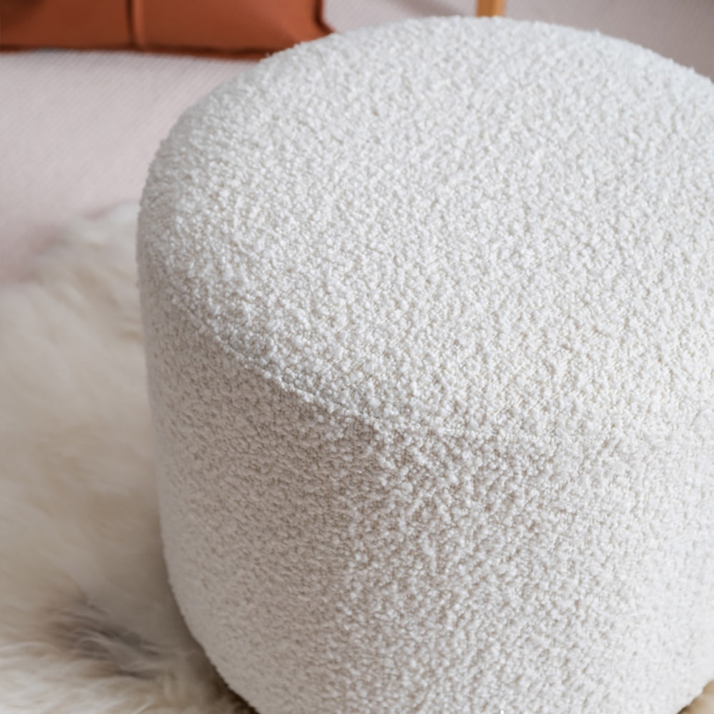 Modern White Round Lamb Wool Vanity Stool Makeup Stool