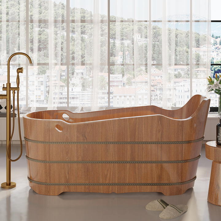 1510mm Japanese Oak Wood Soaking Bath Freestanding Modern Natural Bathtub