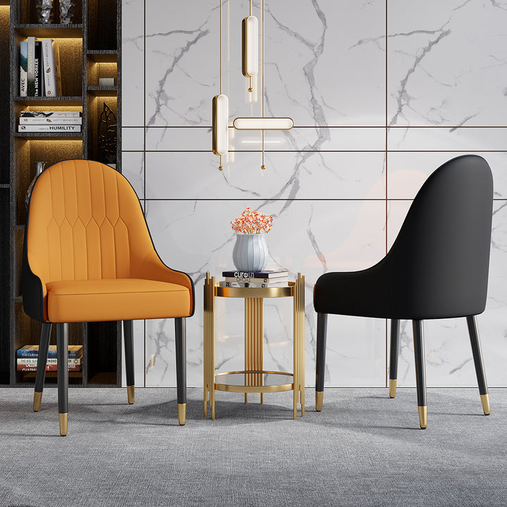 Set of 2 Modern Dining Chairs PU Leather with Upholstered in Orange & Black Dining Room Chairs