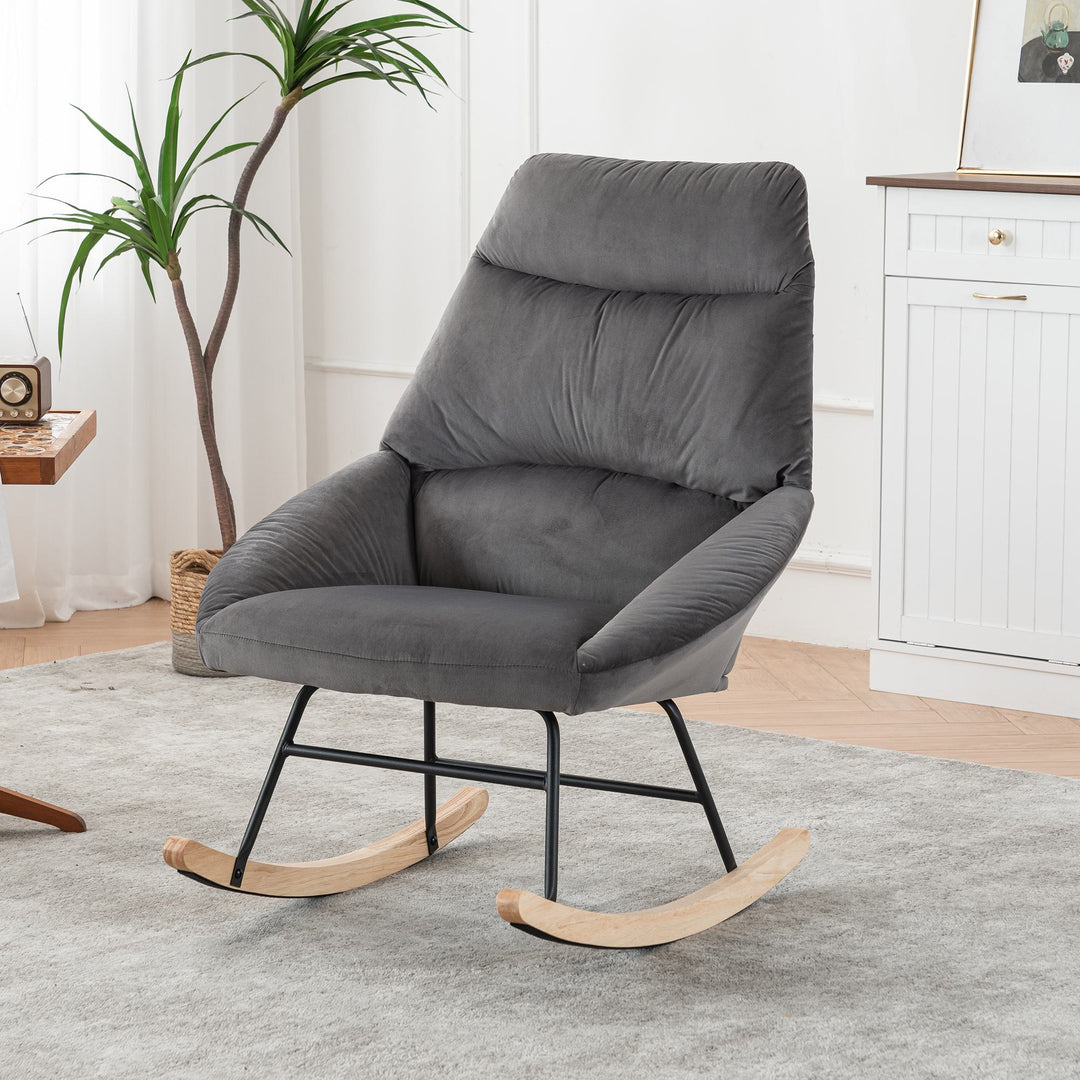 Footstool Armchair Rocking Chair with Soft Cushion and Wood Legs