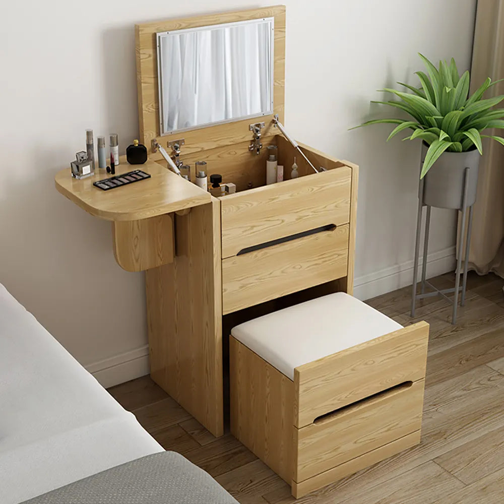 Nordic Flip Top Natural Makeup Vanity Mini with Stool & Mirror