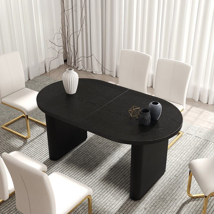 Japandi 63"-79" Oval Extendable Black Dining Table Butterfly Leaf 4-6 Seater