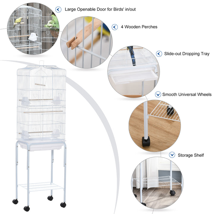 Metal Parrot Cage: Spacious Abode with Breeding Stand & Wheels