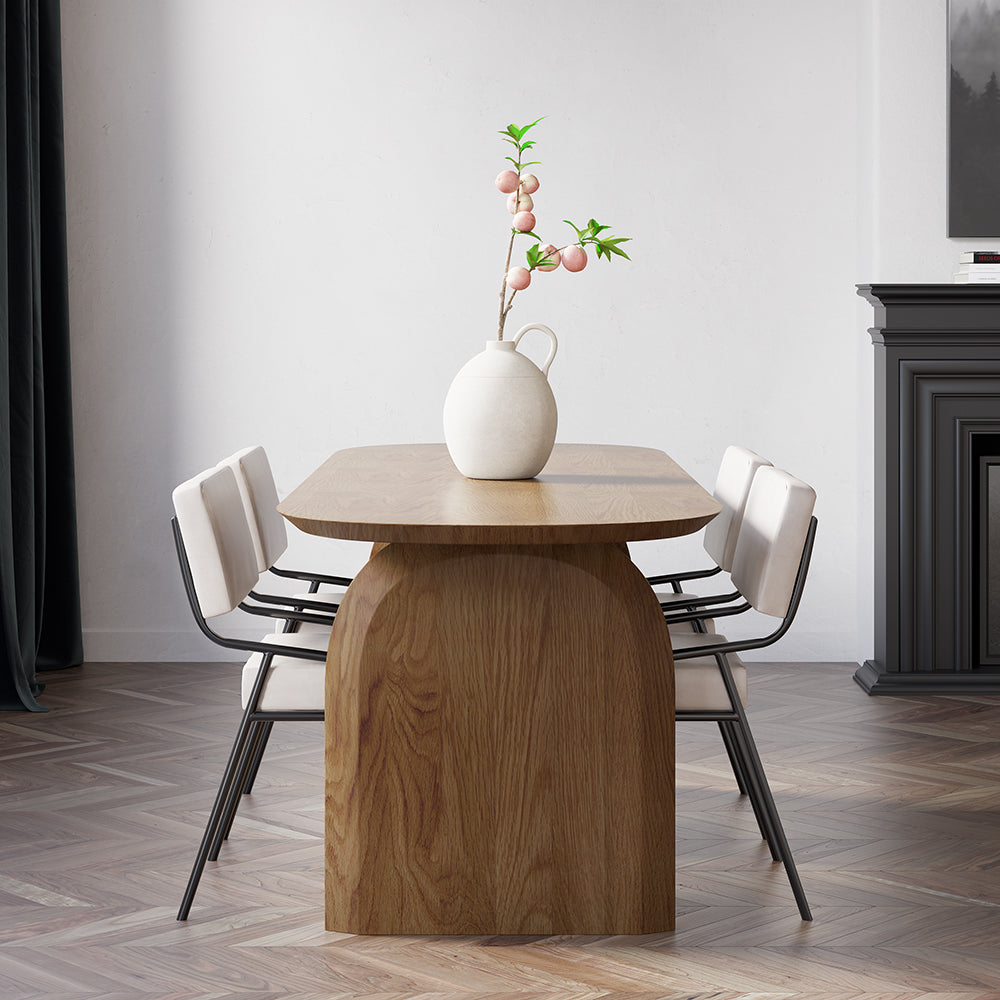 Oval Dining Table Solid Wood Top & Pedestals for 6 Tintica Japandi