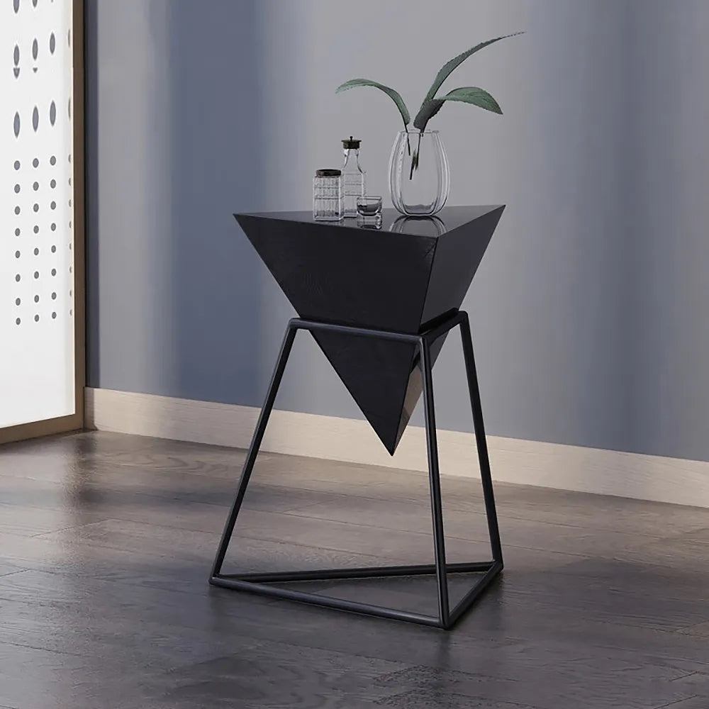 Geometric Wood End Table Modern Black Accent Side Table