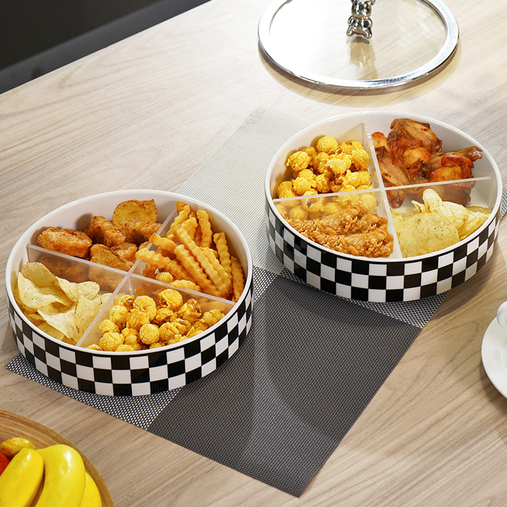 Modern 225mm Divided Serving Tray with Lid 2 Tiered Snack Tray Food Storage Containers