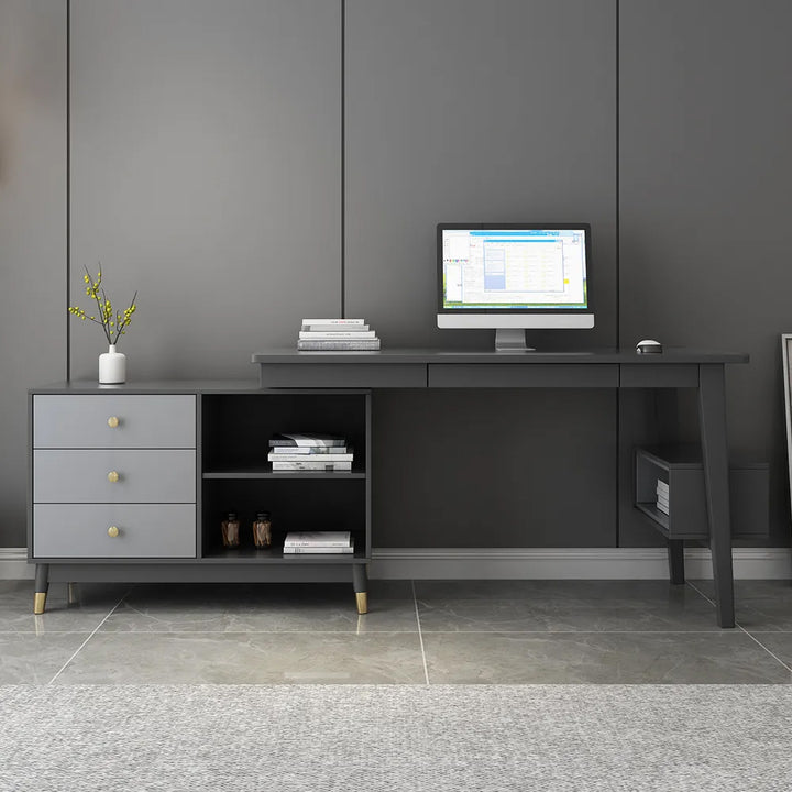 Ultic Gary L Shaped Home Office Desk Desk with Storage Drawers & Shelf Computer Desk (1200mm)