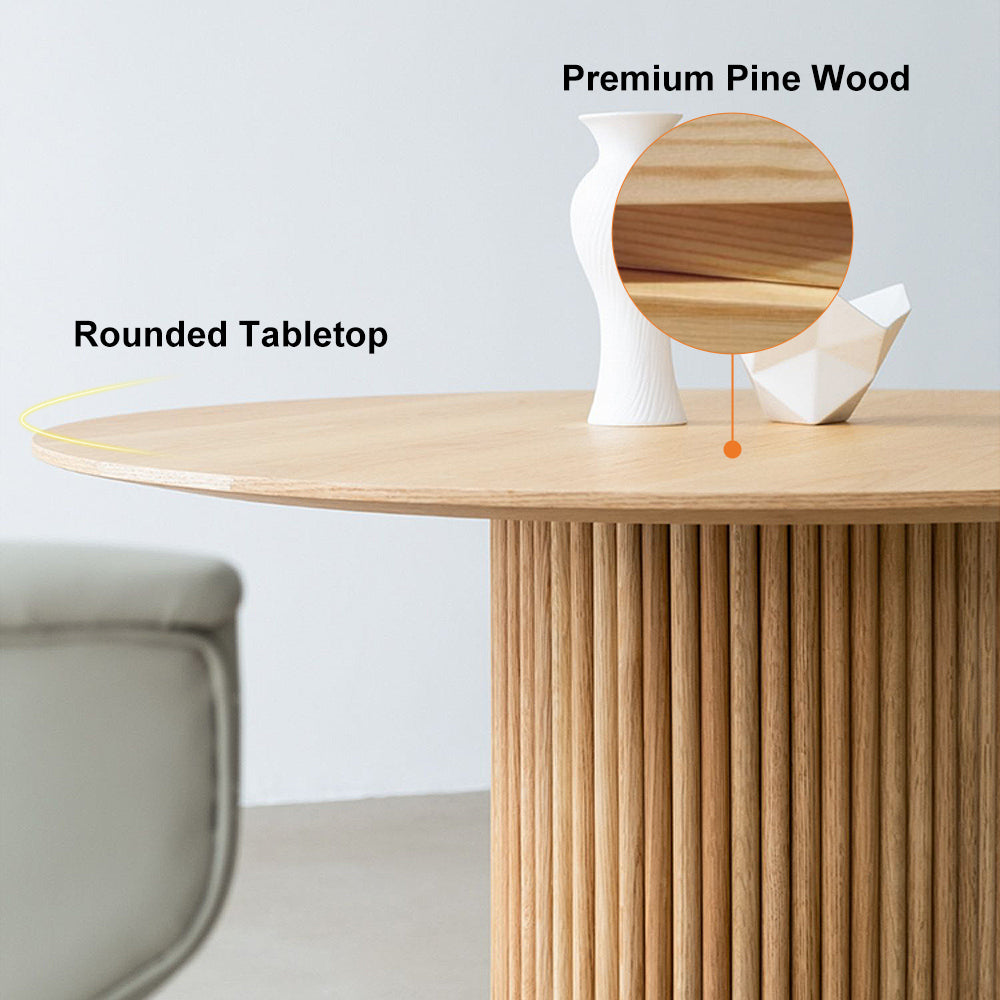 Round Small Dining Table Natural Wood Tabletop for 2 Person Japandi