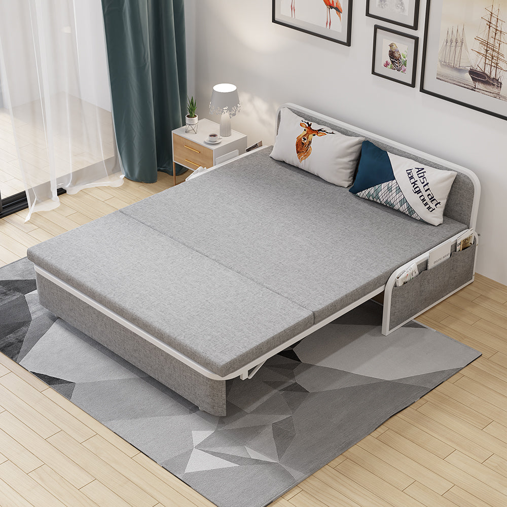 Daybed with Pop Up Trundle Queen Pull Out Sleeper Sofa Couch in Gray