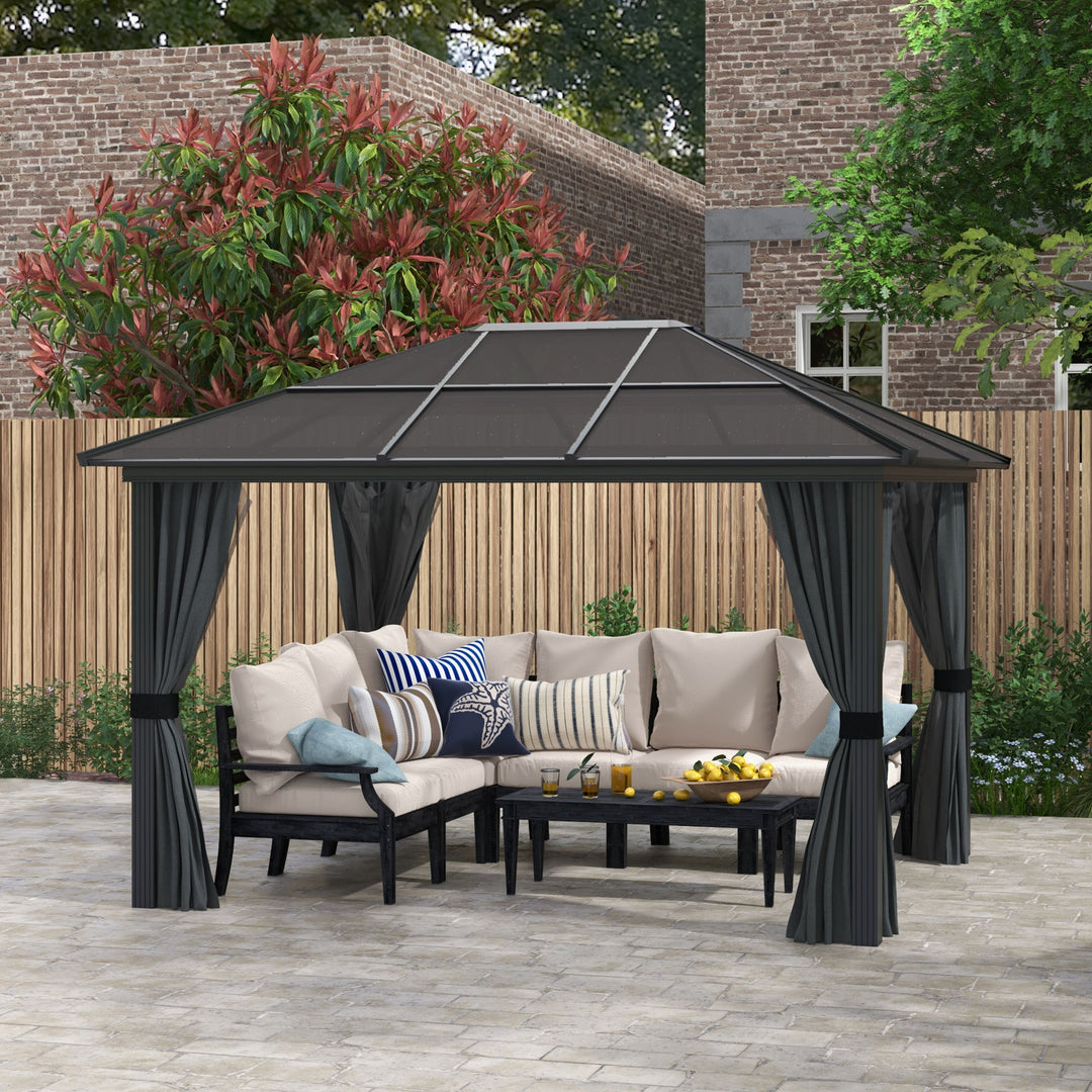 3 x 4m Hard Top Gazebo Garden Pavilion with Netting and Curtains