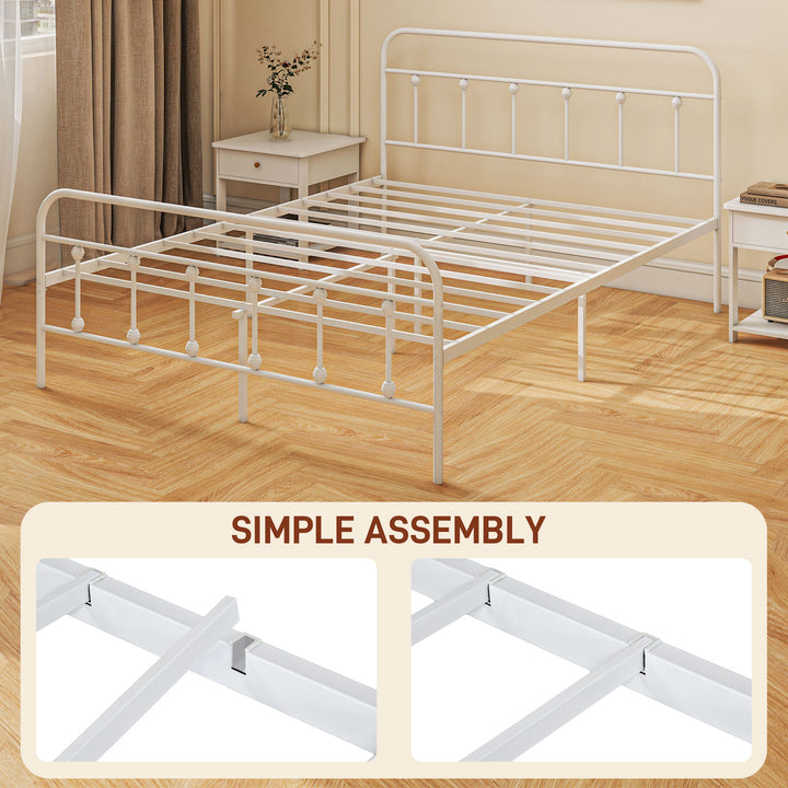 5ft King Platform Bed Frame with Underbed Storage Tall Headboard Steel Slat No Box Spring Needed Easy Assembly White