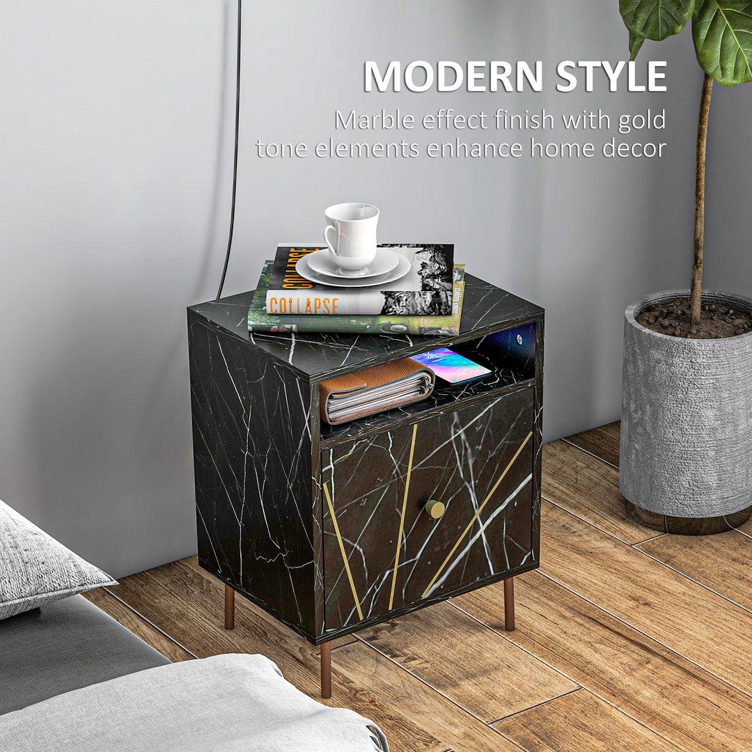 HOMCOM Marble Effect Bedside Table