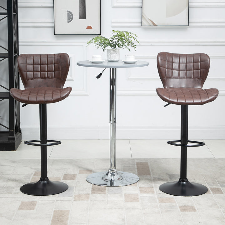 Bar Stools Set of 2 Adjustable Height Swivel Bar Chairs in PU Leather with Backrest & Footrest