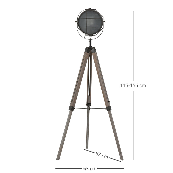 Tripod Floor Lamp: Industrial Vintage Spotlight with Wooden Legs for Living Room & Bedroom