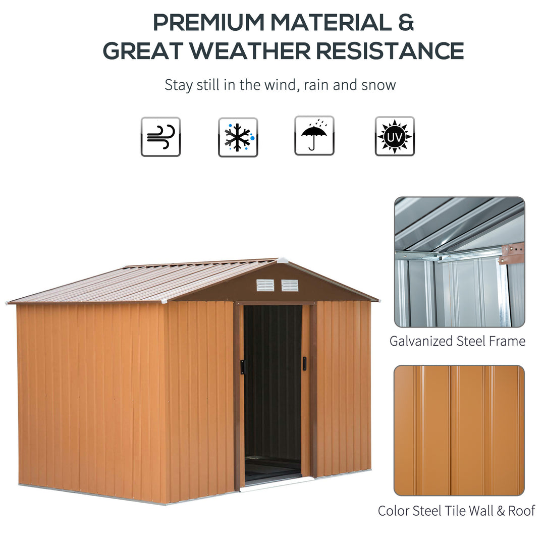 9 x 6FT Garden Metal Storage Shed Outdoor Storage Shed with Foundation Ventilation & Doors