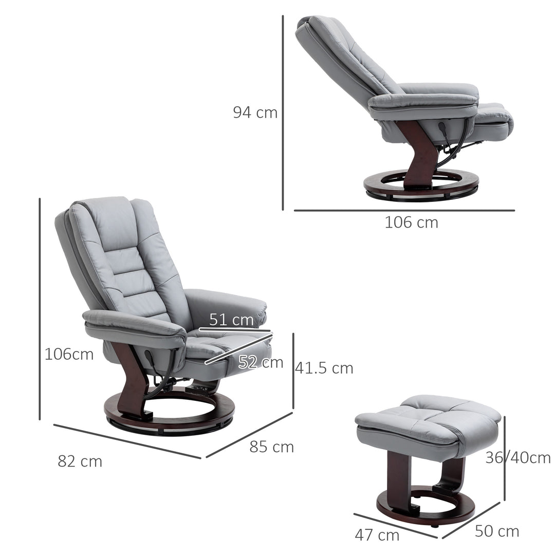 Manual Recliner and Footrest Set PU Leather Leisure Lounge Chair Armchair with Swivel Wood Base