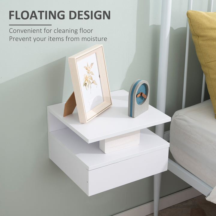 HOMCOM Floating Bedside Cabinet with Drawer and Open Shelf