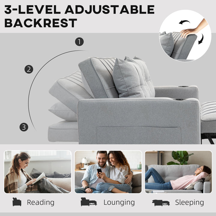 Two-Seater Pull-Out Sofa Bed - Light Grey