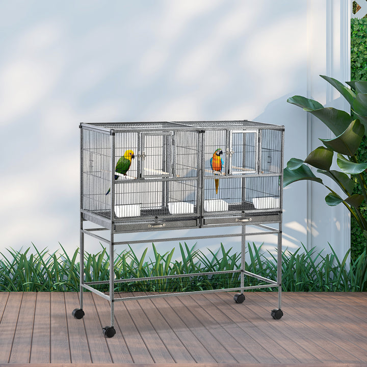 Double Rolling Metal Bird Cage Parrot Cage with Removable Metal Tray