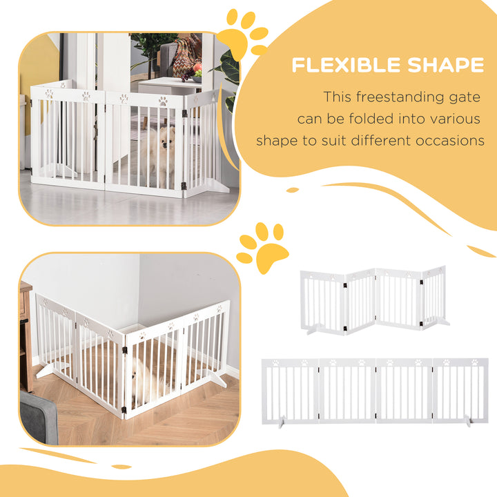 Pet Gate 4 Panel Folding Wooden Dog Barrier Freestanding Dog Gate For Stairs w/ Support Feet